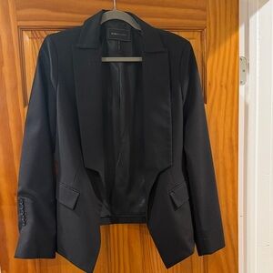 BCBGMaxAzria Black Cropped Satin-Trim Blazer